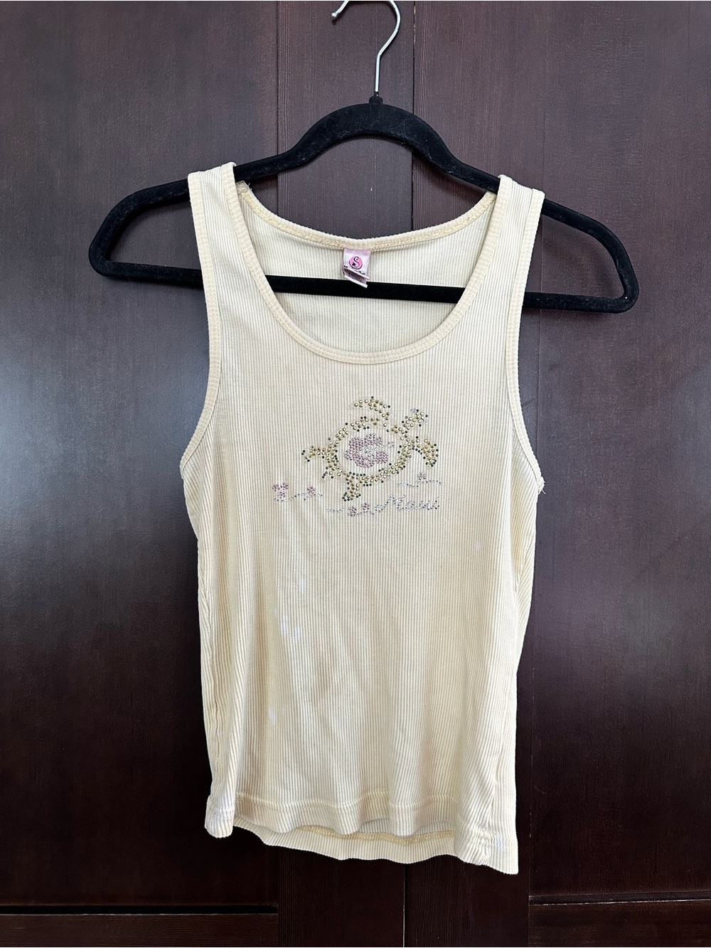 Vintage Pale yellow Ribbed Tank Top with Sea turtle and Maui gemstone Graphic